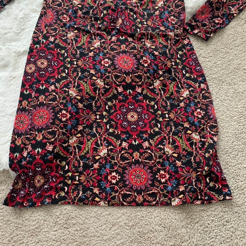 J. Jill Black & Red Floral Long Sleeve Dress- S - Picture 12 of 14